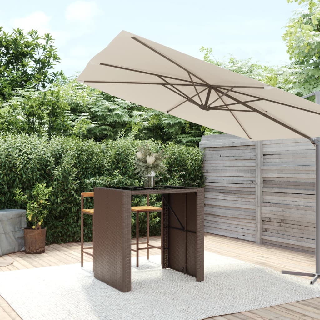 vida XL Bartisch mit Glasplatte Braun 105x 80x 110 cm Poly Rattan