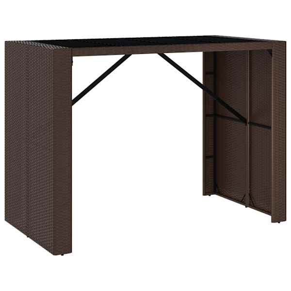 vidaXL baarilaud klaasplaadiga, pruun, 145x80x110 cm, pol&uuml;rotang