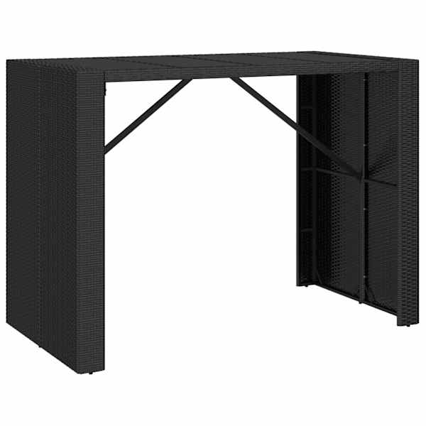 vidaXL baarilaud klaasplaadiga, must, 145x80x110 cm, pol&uuml;rotang