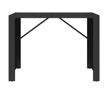 vidaXL Table de bar et dessus en verre noir 145x80x110 cm poly rotin