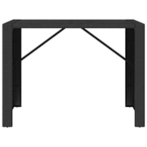 vidaXL Table de bar et dessus en verre noir 145x80x110 cm poly rotin