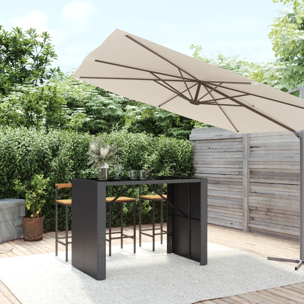 vida XL Bartisch mit Glasplatte Schwarz 145x 80x 110 cm Poly Rattan