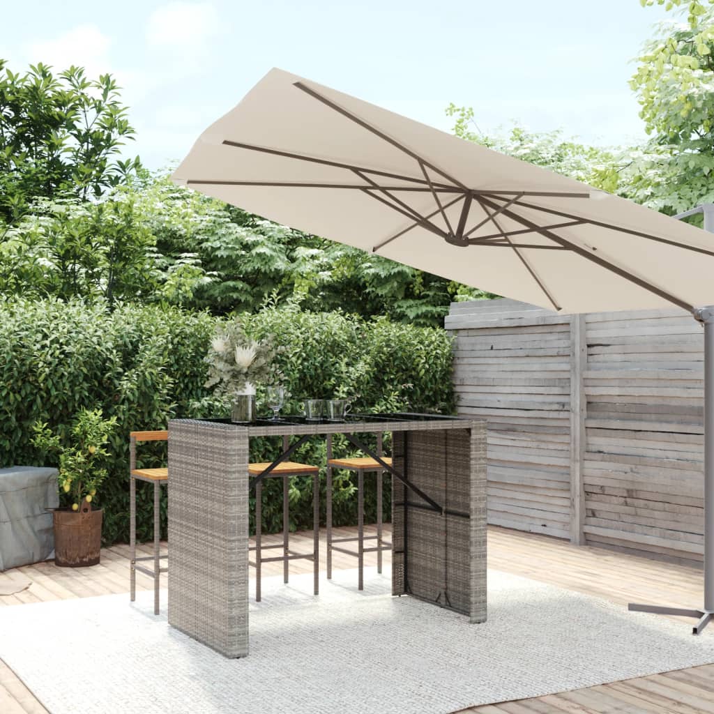 vida XL Bartisch mit Glasplatte Grau 145x 80x 110 cm Poly Rattan