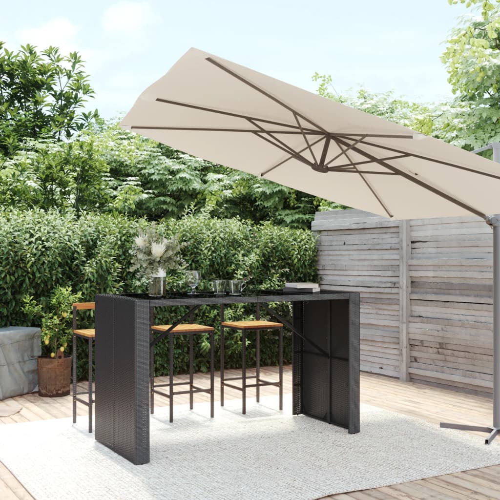 vida XL Bartisch mit Glasplatte Schwarz 185x 80x 110 cm Poly Rattan