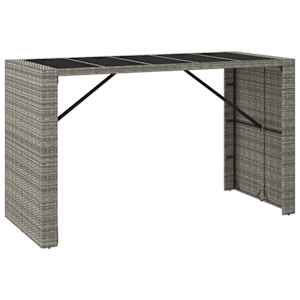 Barový stůl se skleněnou deskou šedý 185x80x110 cm polyratan - obrázek 2