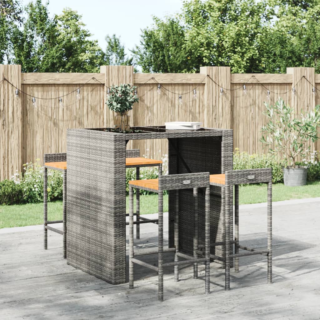 Bar Stools Pub Stool Bar Chair Grey Poly Rattan and Solid Wood Acacia vidaXL
