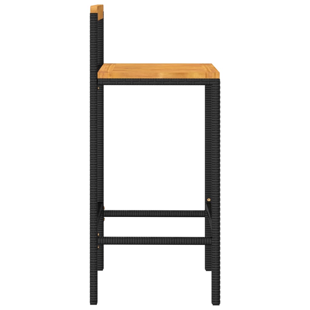  Barové stoličky 4 ks čierne polyratan a masívna akácia
