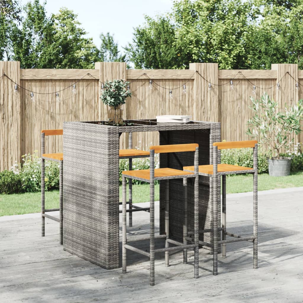 Barhocker 4 Stk. Grau Poly Rattan und Massivholz Akazie