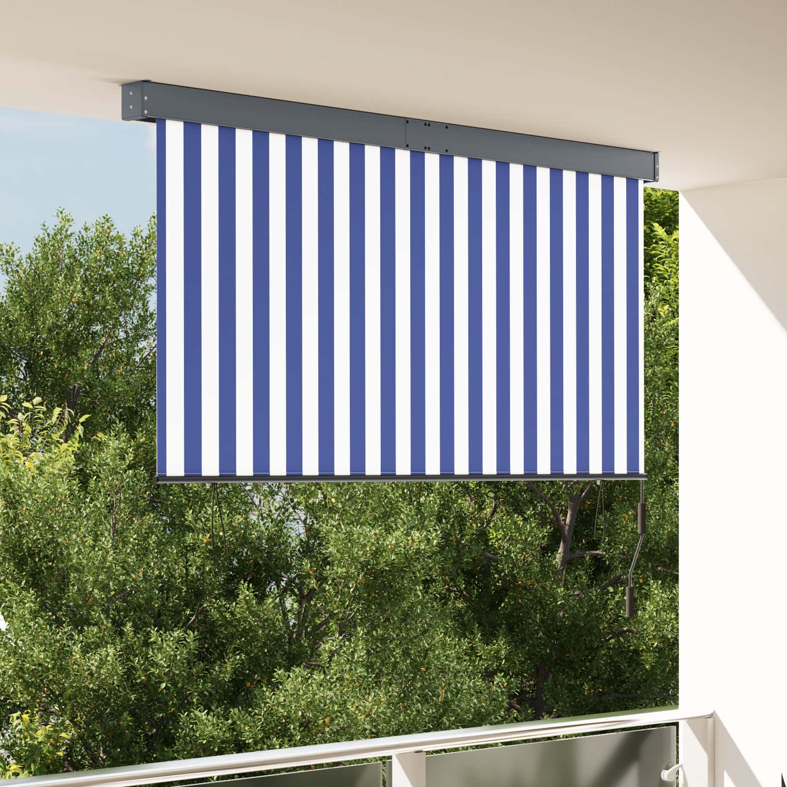 Udendørs rullegardin - blå/hvid stribet 180 × 250 cm i stof og aluminium