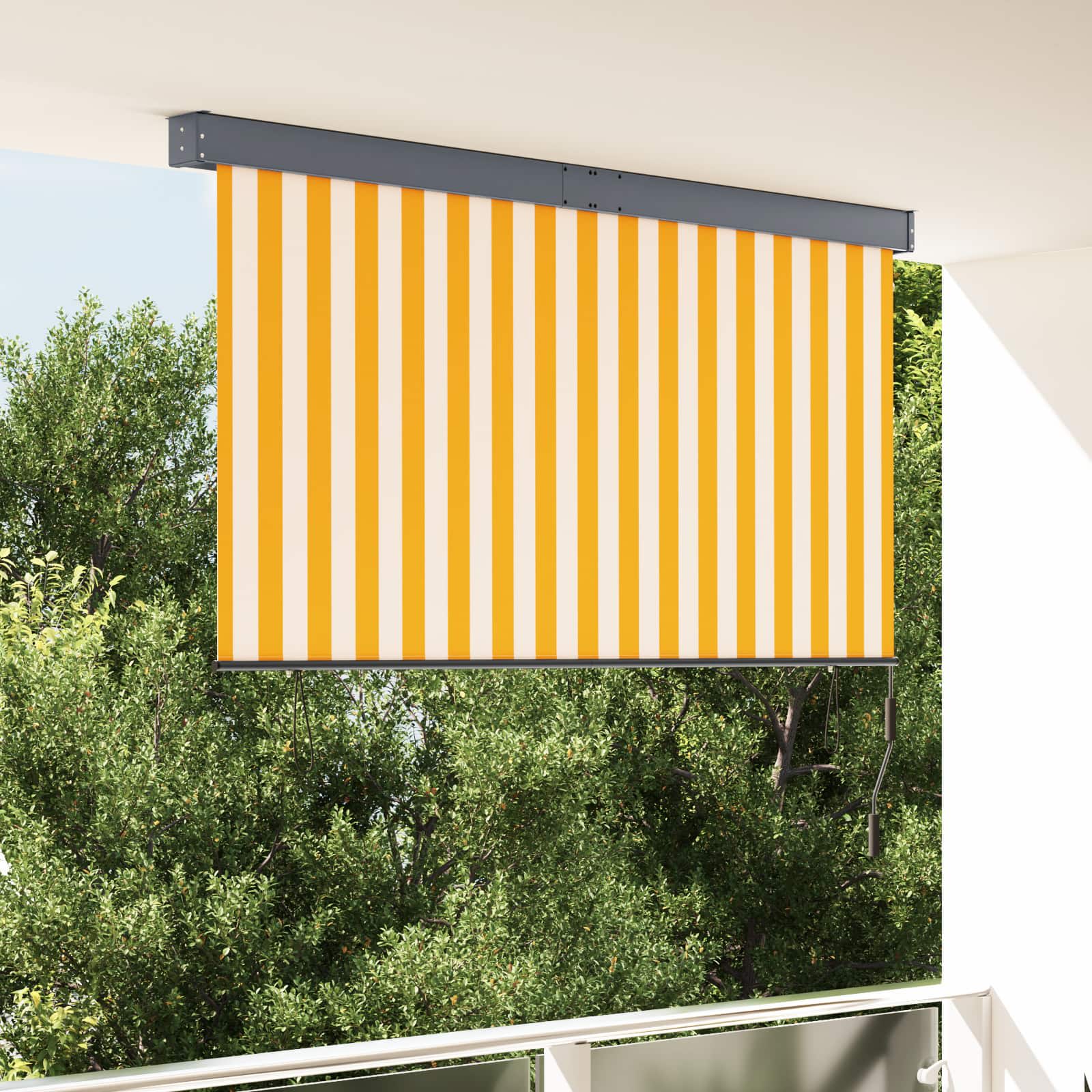Udendørs rullegardin - hvid/orange stribet 180 × 250 cm i stof og aluminium
