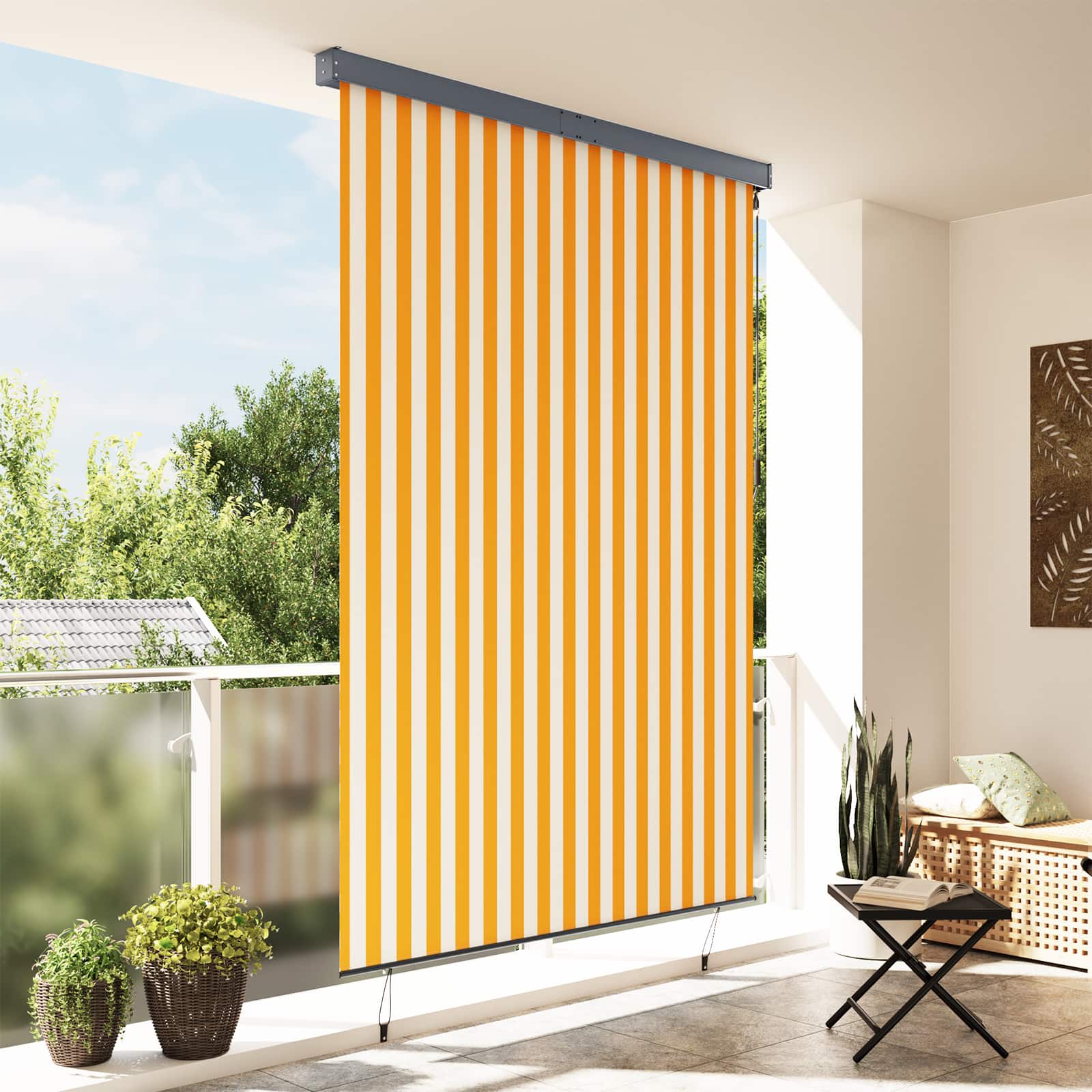 vidaXL Rolgordijn Wit en Oranje 180 x 250 cm Stof en Aluminium, foto 2