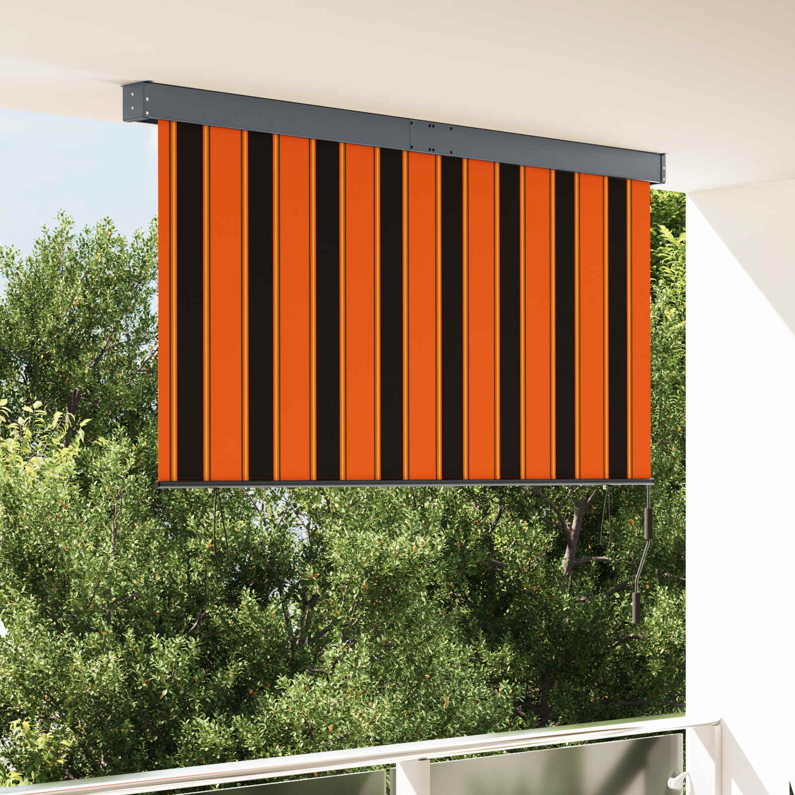 Udendørs rullegardin - orange/brun stribet 180 × 250 cm i stof og aluminium