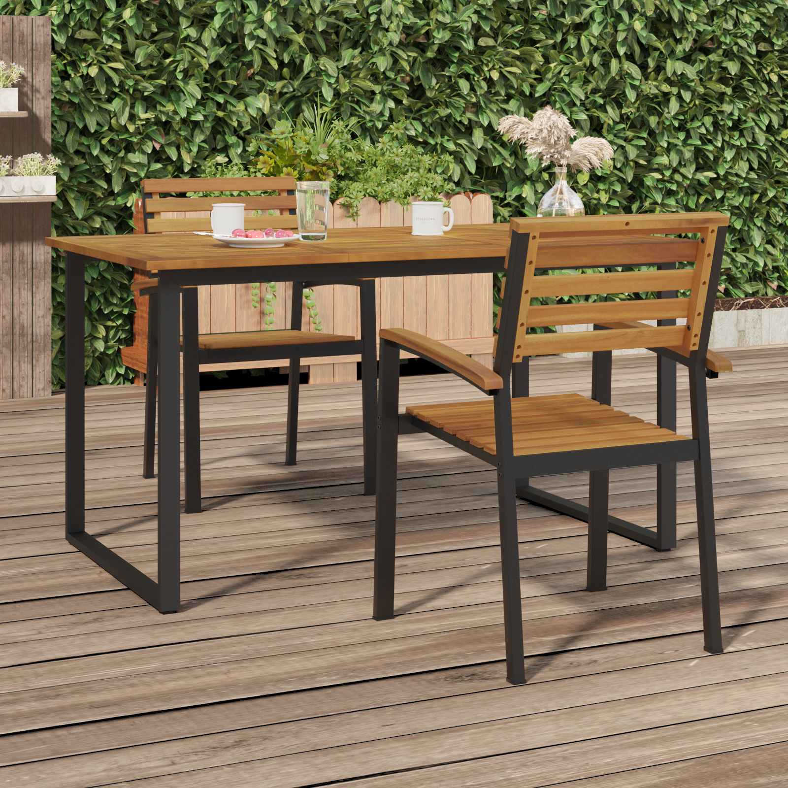 vidaXL Stapelbare Gartenstühle 2 Stk. Massivholz Akazie und Metall