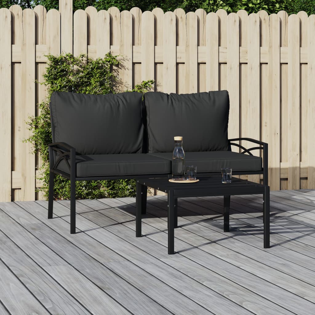 vidaXL Tuinstoelen met grijze kussens 2 st 62x75x79 cm staal Zwart