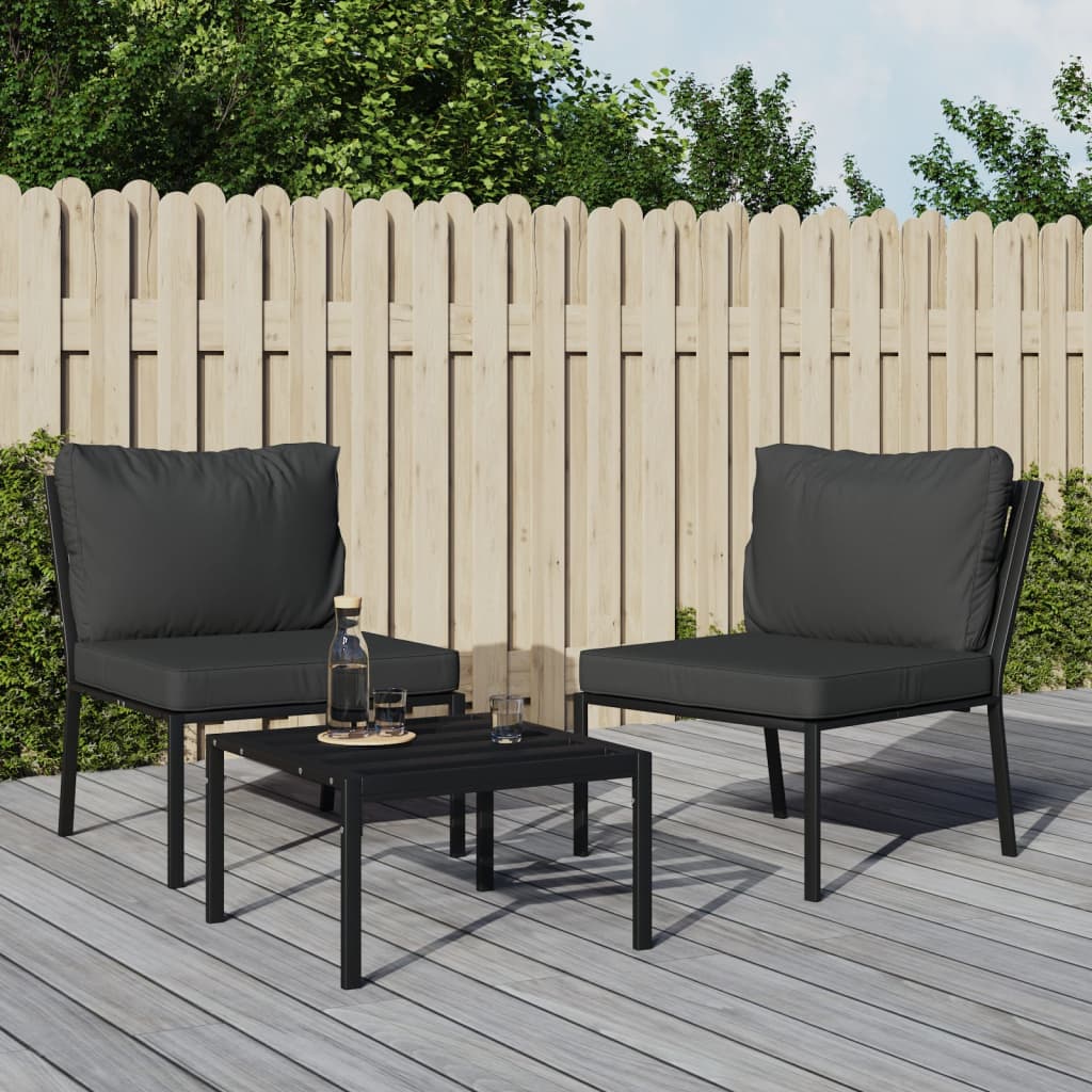 vidaXL Tuinstoelen met grijze kussens 2 st 60x74x79 cm staal Zwart