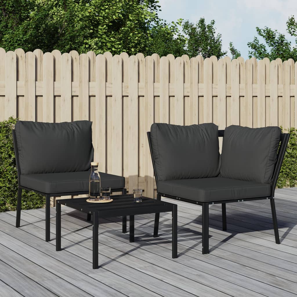vidaXL Tuinstoel met grijze kussens 76x76x79 cm staal Zwart