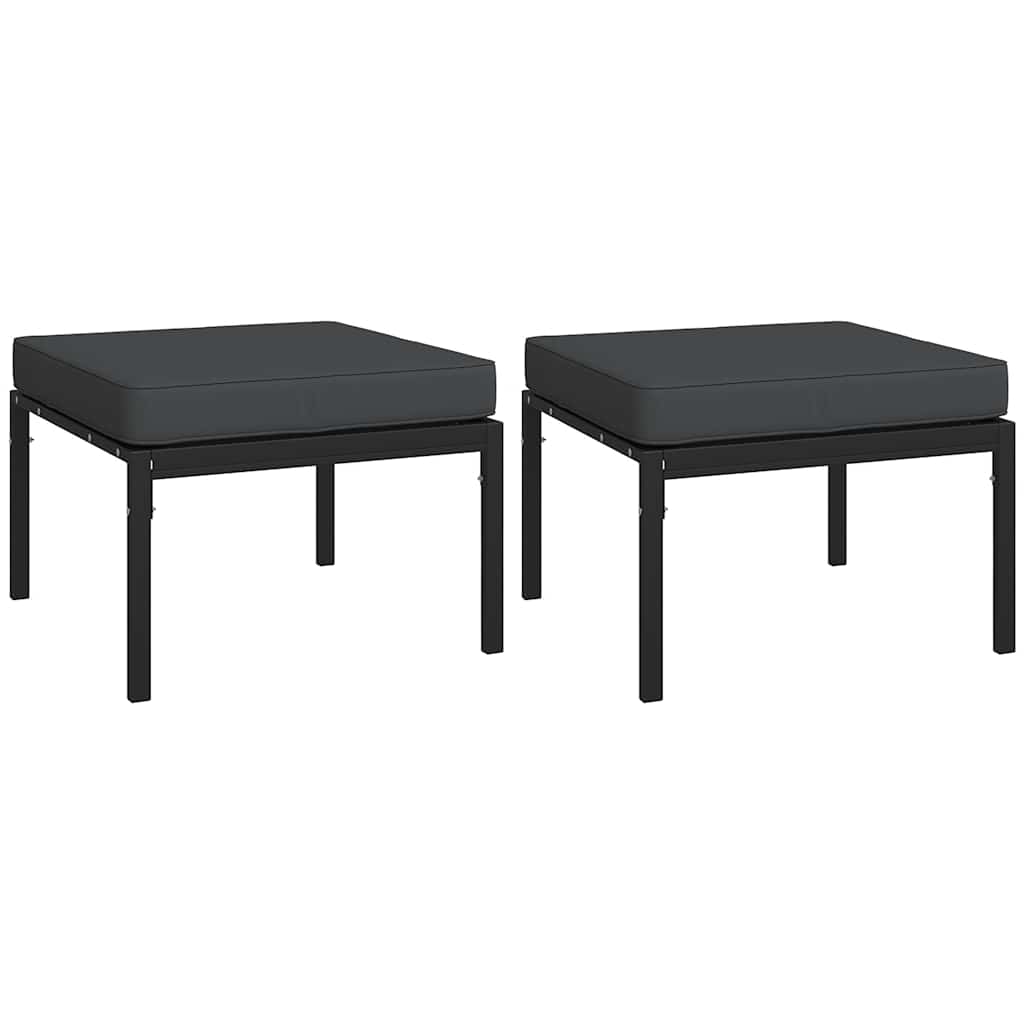 vidaXL Zahradní podnožky s šedými poduškami 2 ks 60 x 60 x 35 cm ocel