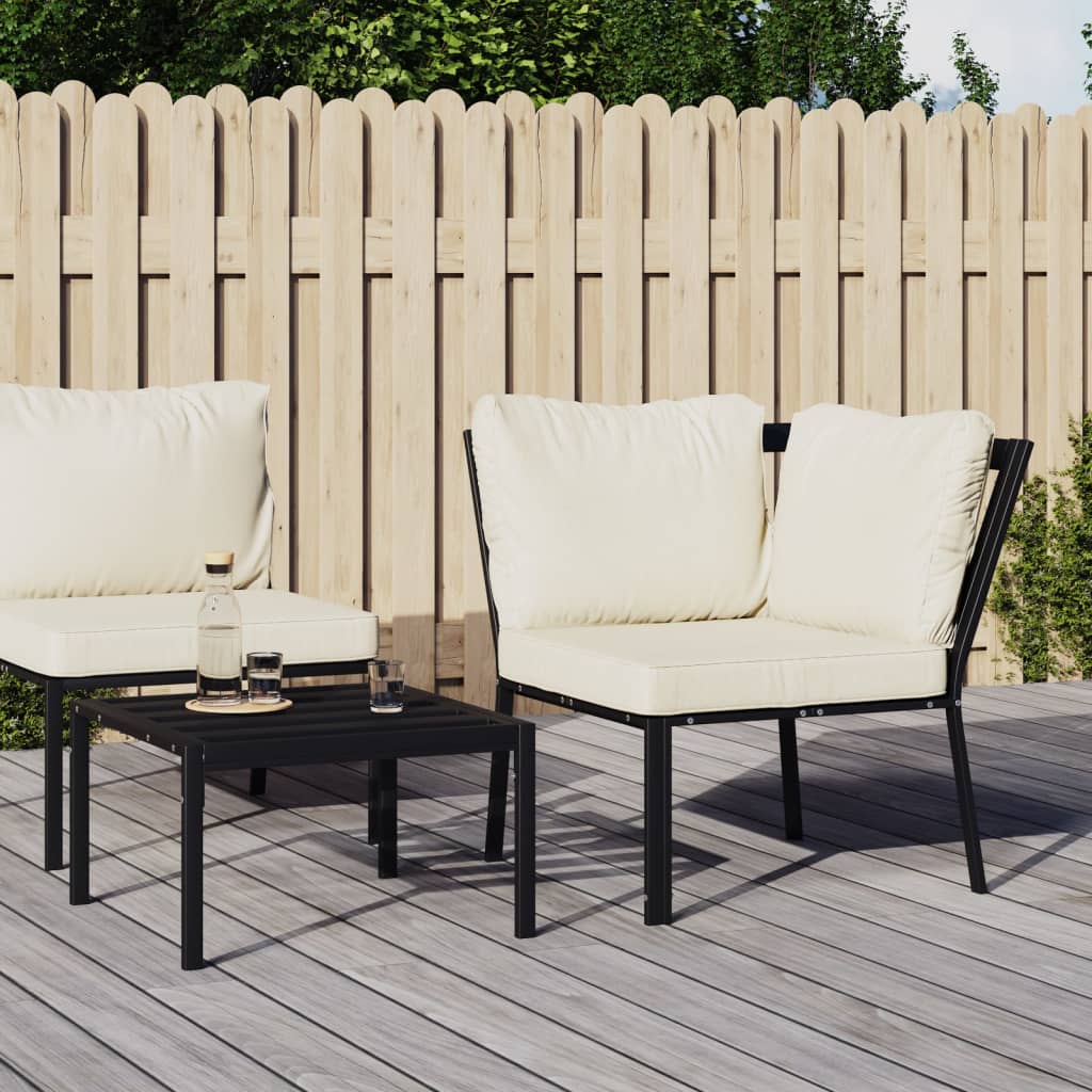 vidaXL Tuinstoel met zandkleurige kussens 76x76x79 cm staal Zwart