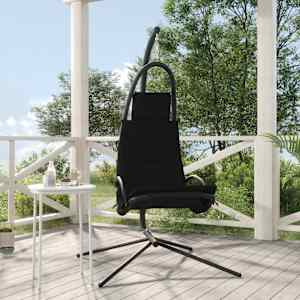 Vrtni gugalni stol z blazino črno oxford blago in jeklo