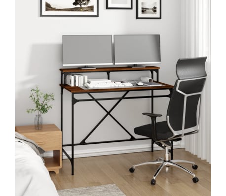 vidaXL Desk Brown Oak 100x50x90 cm Engineered Wood and Iron
