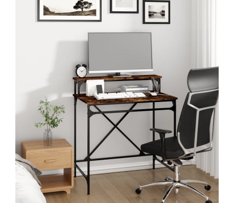 vidaXL Desk Smoked Oak Engineered Wood 31.5 x 19.7 x 35.4 in Industrial