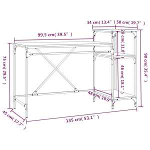Psací stůl s policemi kouřový dub 135x50x90cm kompozit a železo - obrázek 9