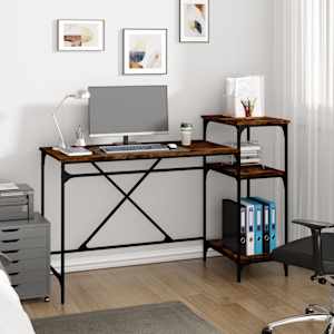 Pisalna miza s policami dimljen hrast 135x50x90 cm inženir. les