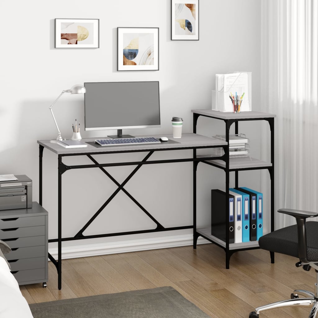 Schreibtisch mit Regal Grau Sonoma 135x50x90 cm Holzwerkstoff-1
