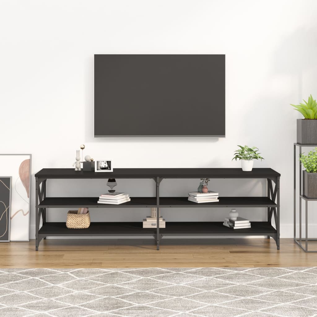 fekete szerelt fa TV-szekrény 160 x 40 x 50 cm