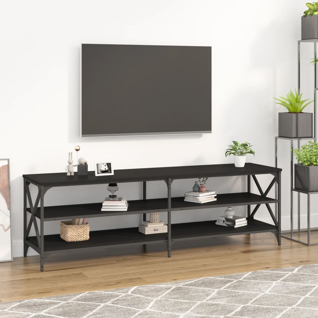 fekete szerelt fa TV-szekrény 160 x 40 x 50 cm