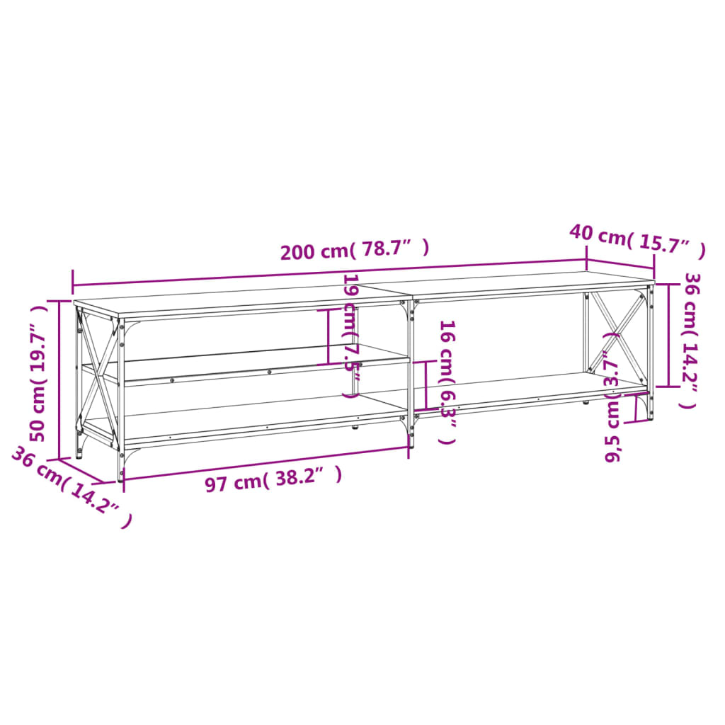 TV skříňka černá 200 x 40 x 50 cm kompozitní dřevo a kov