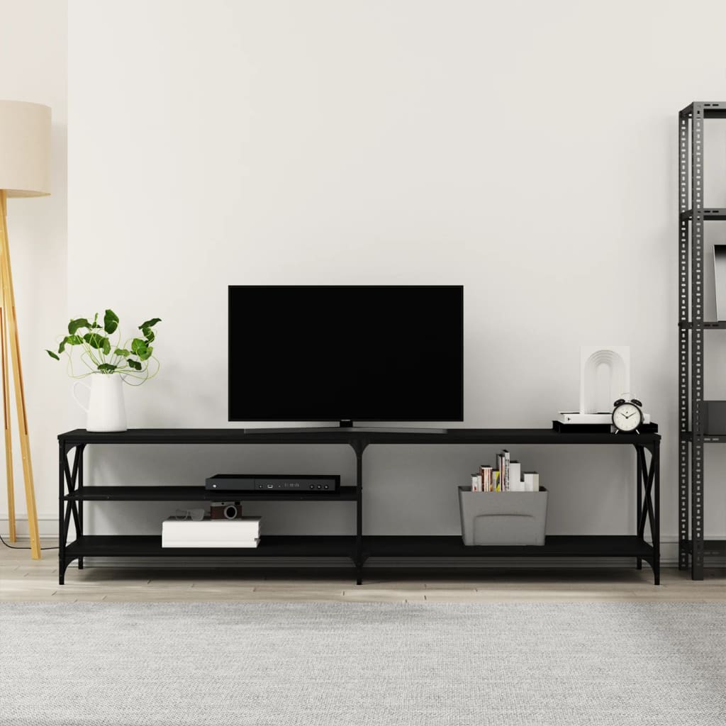 vidaXL Comodă TV, negru, 200x40x50 cm, lemn prelucrat și metal