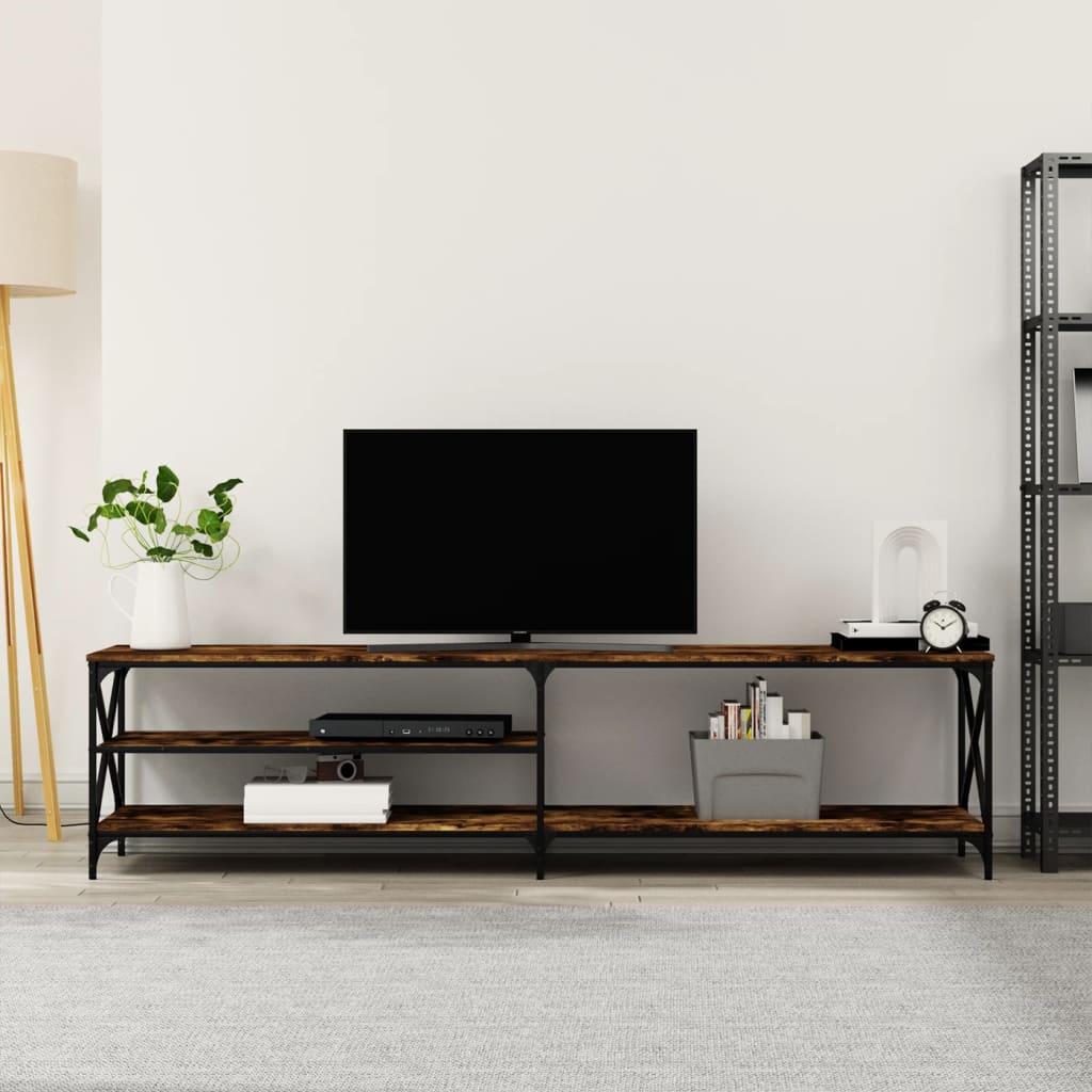 vidaXL Comodă TV, stejar fumuriu, 200x40x50 cm lemn prelucrat și metal