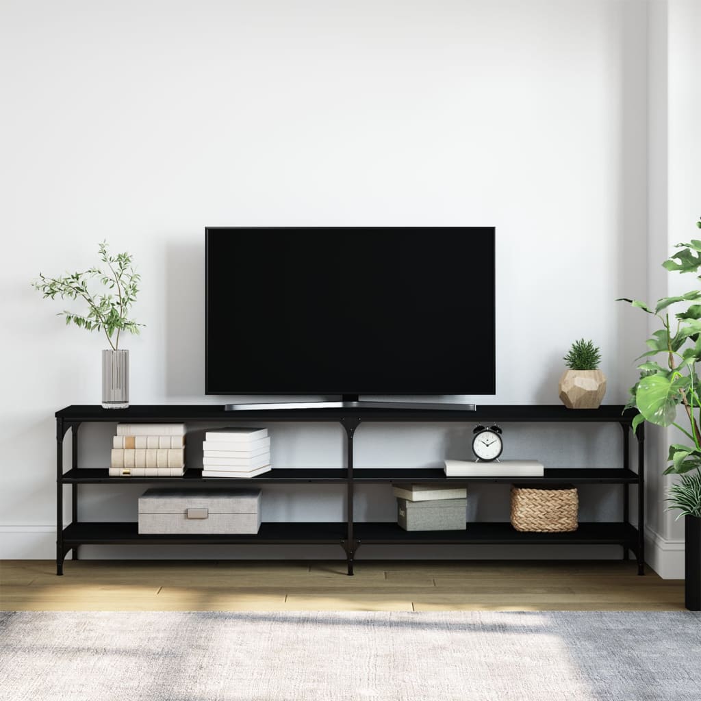 vidaXL Mueble de TV metal y madera contrachapada negro 180x30x50 cm