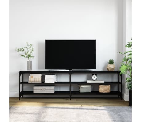 vidaXL TV Cabinet Black 180x30x50 cm Engineered Wood and Metal