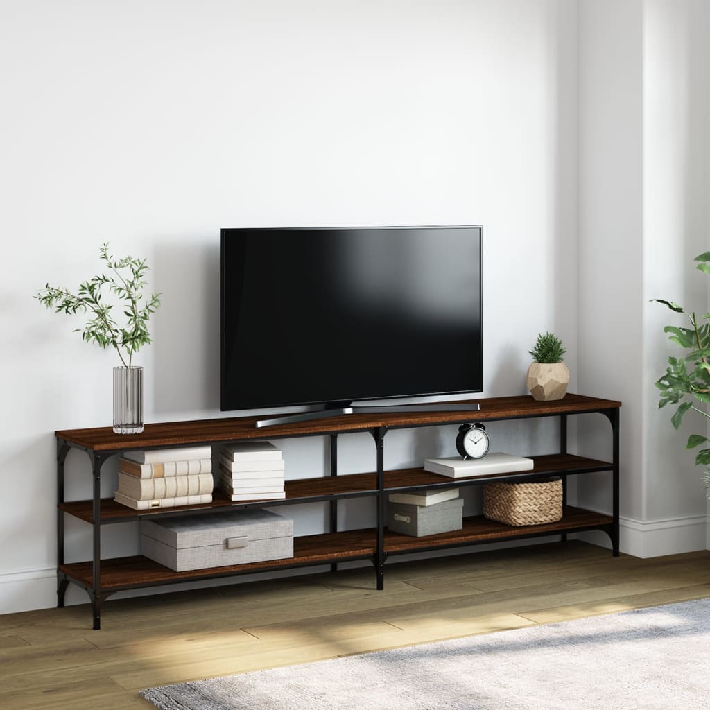 vidaXL tv-bord 180x30x50 cm konstrueret træ og metal brun egetræsfarve
