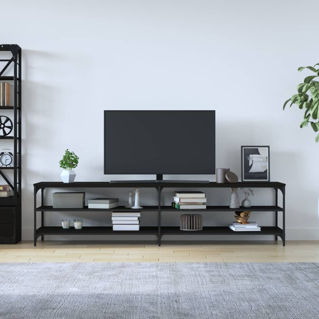 TV skříňka černá 200 x 30 x 50 cm kompozitní dřevo a kov