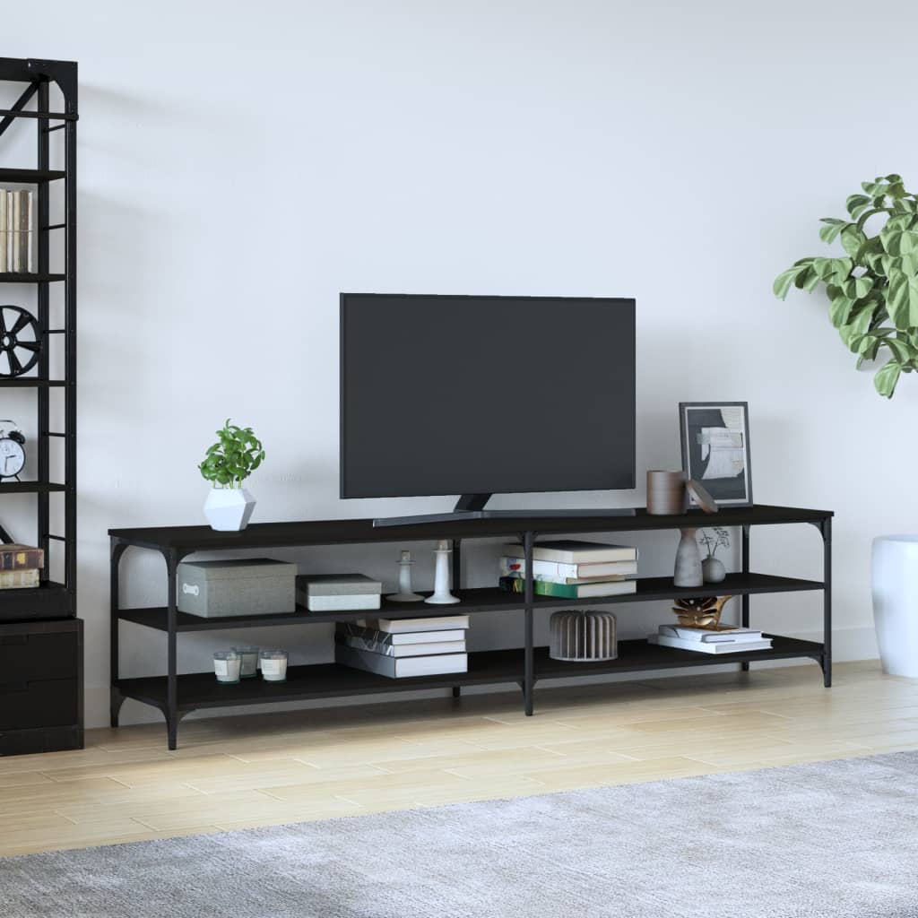 vidaXL Comodă TV, negru, 200x30x50 cm, lemn prelucrat și metal