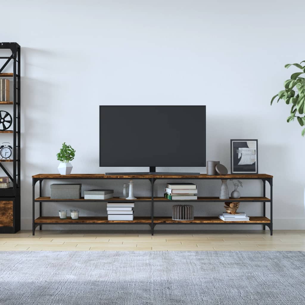 vidaXL TV Cabinet Smoked Oak 200x30x50 cm Engineered Wood and Metal