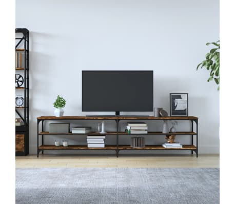 vidaXL Meuble TV chêne fumé 200x30x50 cm bois d'ingénierie et métal