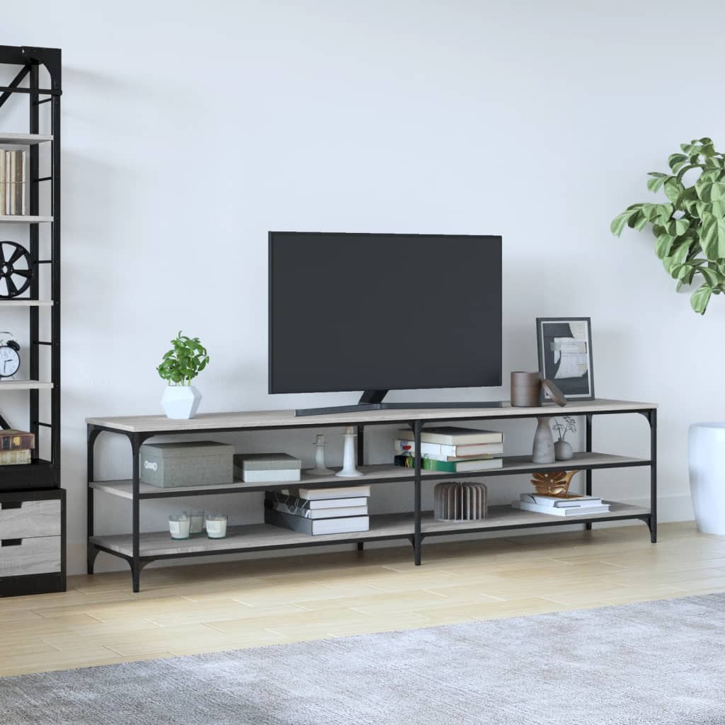 vidaXL Comodă TV, gri sonoma, 200x30x50 cm, lemn prelucrat și metal