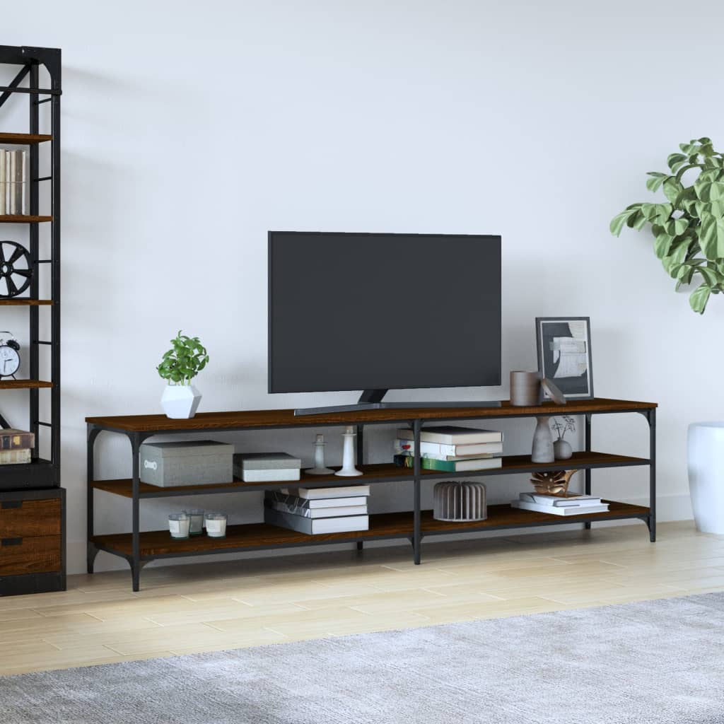 vidaXL tv-bord 200x30x50 cm konstrueret træ og metal brun egetræsfarve