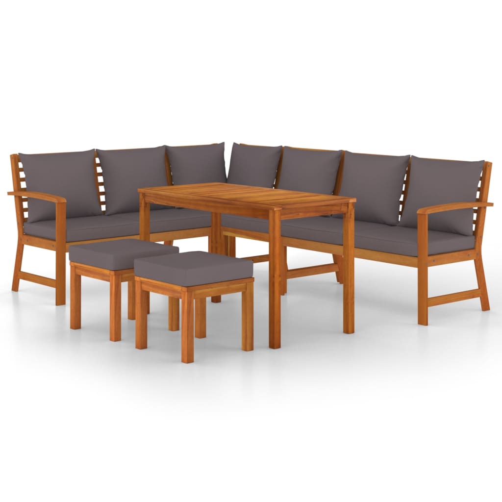 VidaXL 7 Piece Garden Dining Set With Cushions Solid Wood Acacia