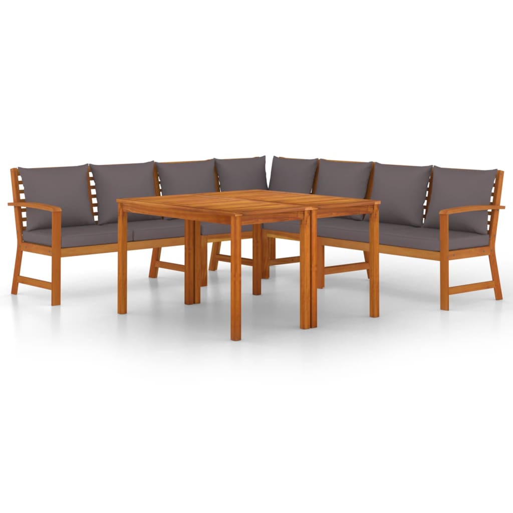 VidaXL 7 Piece Patio Dining Set With Cushions Solid Wood Acacia