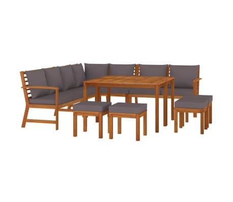 vidaXL Patio Dining Set Dark Grey Solid Acacia Wood Large Modular