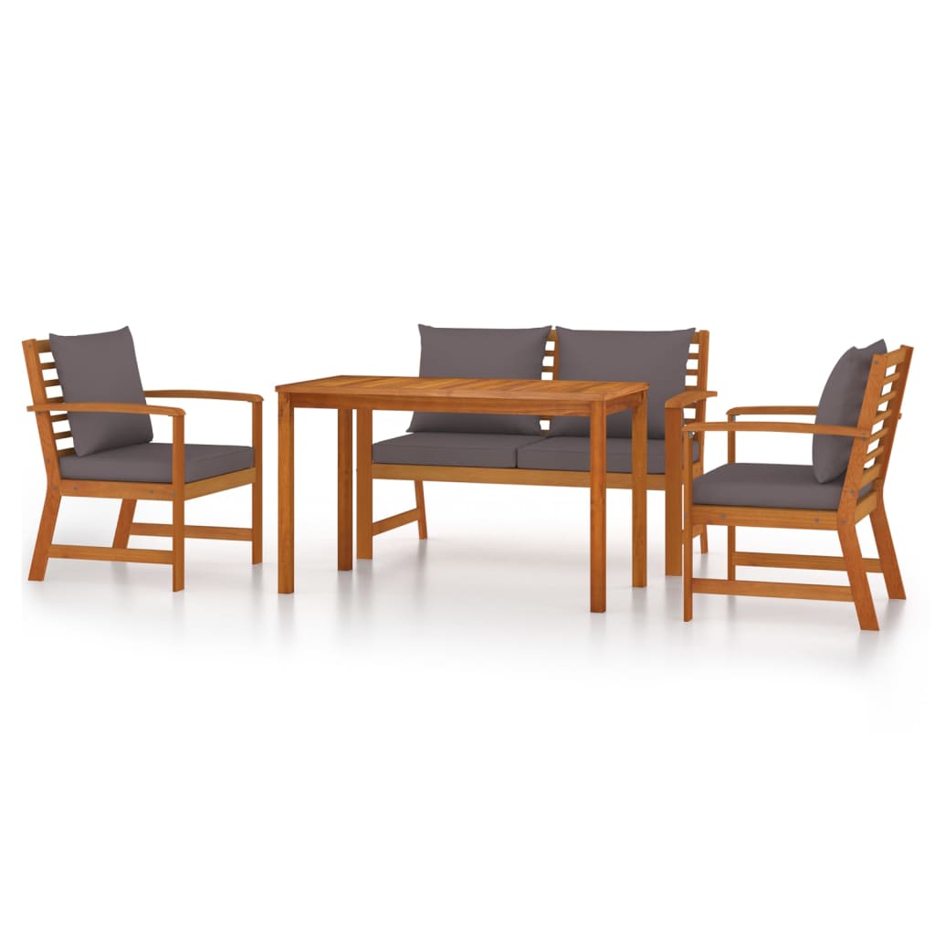 Image of vidaXL 4 Piece Garden Dining Set with Cushions Solid Wood Acacia