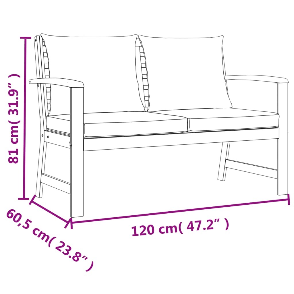 imagem de vidaXL 4 pcs conj. jantar jardim c/ almofadões madeira acácia maciça8