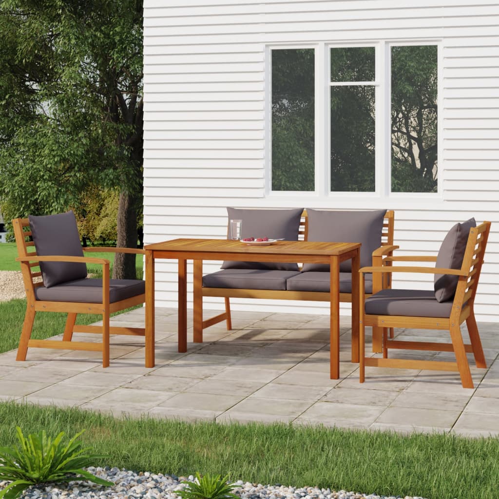 vida XL 4-tlg. Garten-Essgruppe mit Kissen Massivholz Akazie