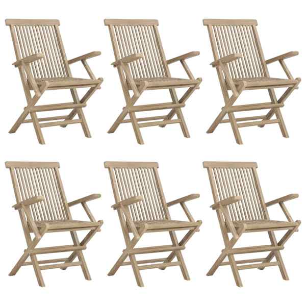 vidaXL Kokkupandavad toolid 6 tk, hallid, 56 x 61 x 89 cm, t&auml;ispuit, tiikpuu