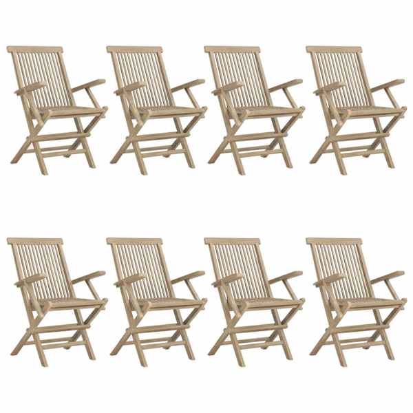 vidaXL Kokkupandavad toolid 8 tk, hallid, 56 x 61 x 89 cm, t&auml;ispuit, tiikpuu